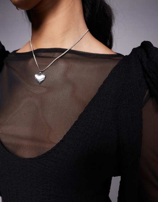 ASOS DESIGN – Ausgestelltes Minikleid in Schwarz mit Netzstoff-Einsatz und gebundenen Trägern, 3 von 4