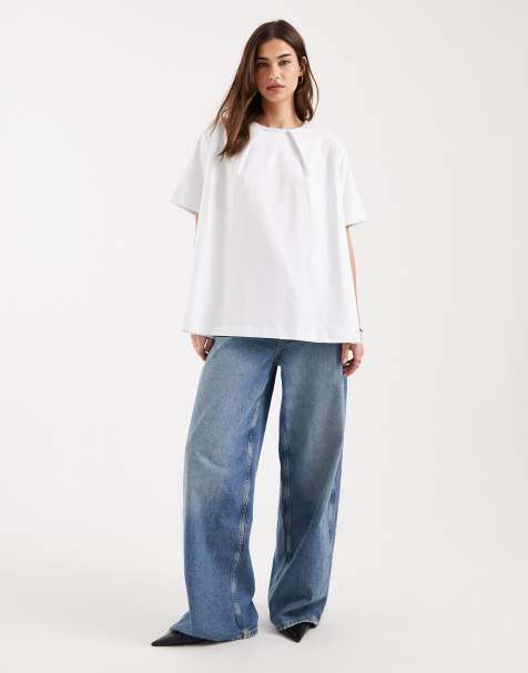 ASOS DESIGN – Ausgestelltes Oberteil in Weiß mit plissiertem Ausschnitt - view 1