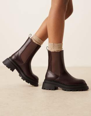 Asos Design Wide Fit Austin Chunky Chelsea Boots In Brown