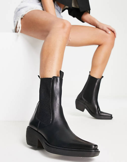Austin leather chelsea western boots in black Asos Women Shoes Boots Chelsea Boots 