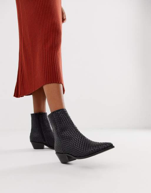 Woven store leather booties