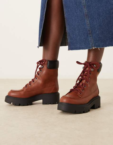 ASOS DESIGN Author lace-up worker boots in tan - view 1