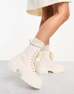  Auto chunky lace up boots in off-white