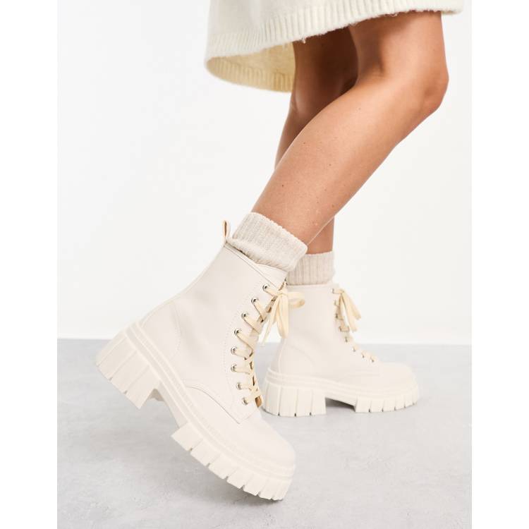 ASOS DESIGN Auto chunky lace up boots in off white ASOS