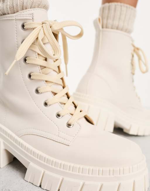 ASOS DESIGN Auto chunky lace up boots in off-white