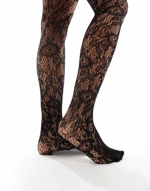 ASOS DESIGN - Autoreggenti nere in pizzo fantasia, 4 di 4