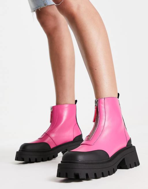 ASOS DESIGN Autumn square toe front zip boots in pink | ASOS