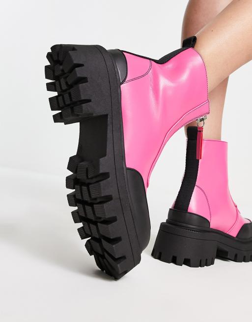 ASOS DESIGN Autumn square toe front zip boots in pink