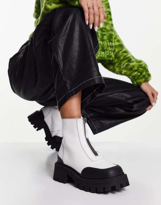 ASOS DESIGN Autumn square toe front zip boots in white