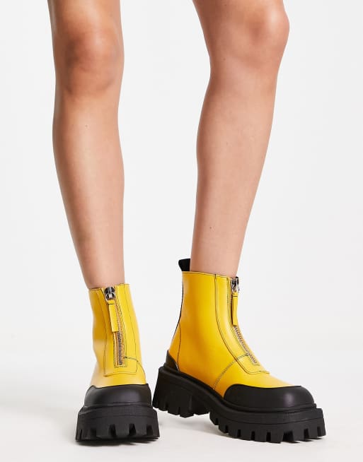 ASOS DESIGN Autumn square toe front zip boots in yellow