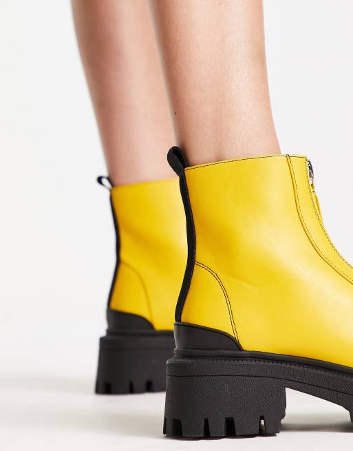 ASOS DESIGN Autumn square toe front zip boots in yellow ASOS