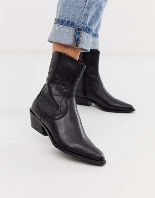 black leather cowboy boots