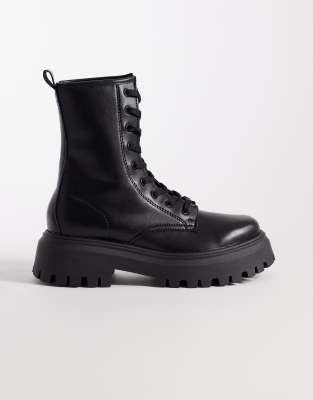 ASOS DESIGN - Ava - Flache Schnürstiefel in Schwarz