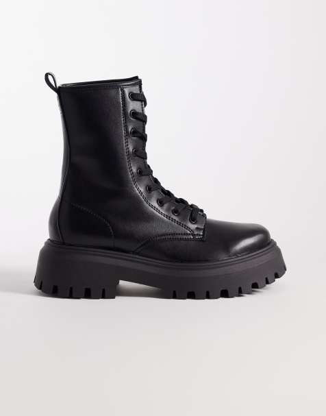 ASOS DESIGN – Ava – Flache Schnürstiefel in Schwarz - view 1