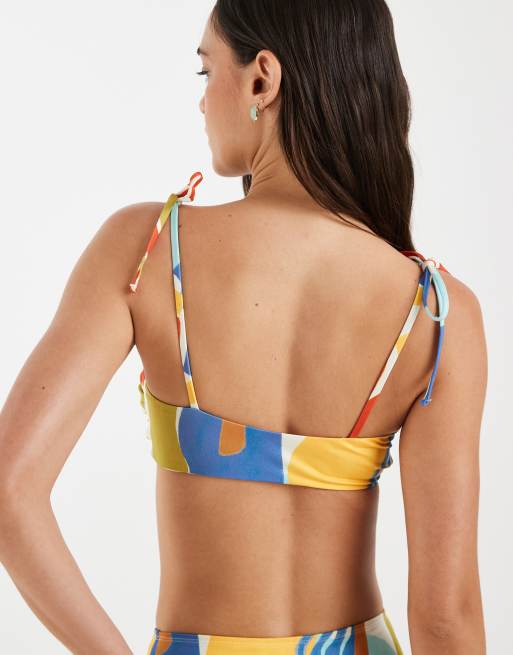 ASOS DESIGN Ava knot crop bikini top in pop abstract print, 3 of 4