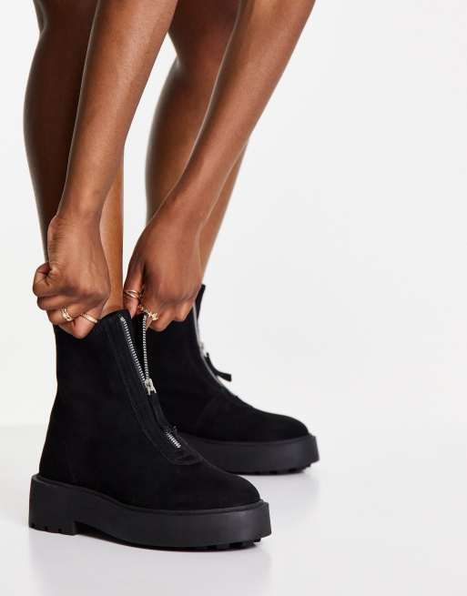 DESIGN Ava zip boots in black suede | ASOS