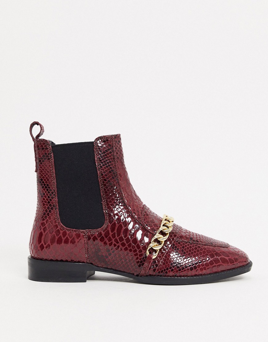 ASOS DESIGN - Ava - Røde loafers-støvler i læder med slangeskinds-look og kædekant