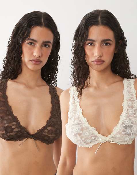 ASOS DESIGN - Ava - Set van 2 kanten bralettes met hoge cups in lichtgeel en chocoladebruin - view 1