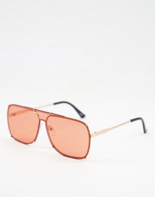 ASOS DESIGN avaitor sunglasses with gold frame and orange lens