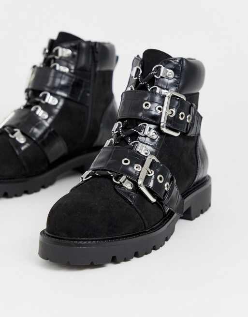 Asos design aubrey hiker lace best sale up boots in black croc