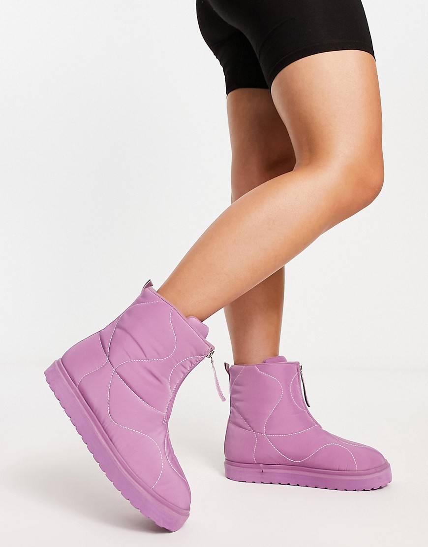 ASOS DESIGN Avenue padded zip front boots in lilac-Purple