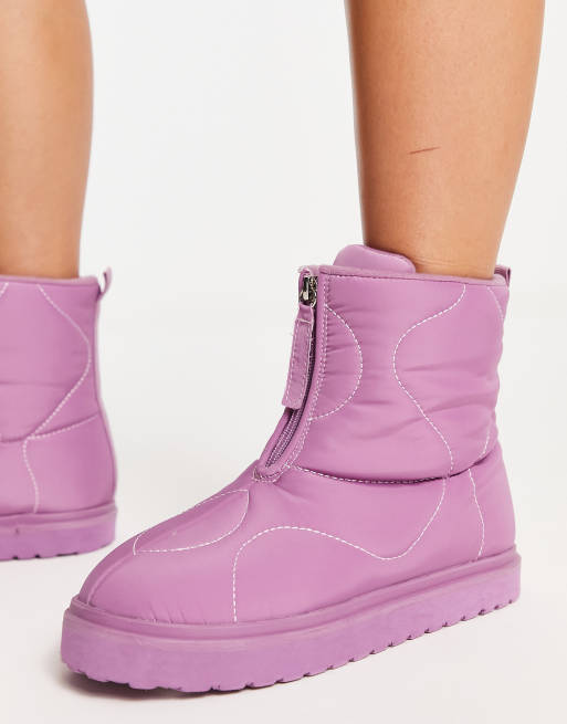 ASOS DESIGN Avenue padded zip front boots in lilac