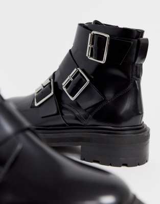 black leather biker boots