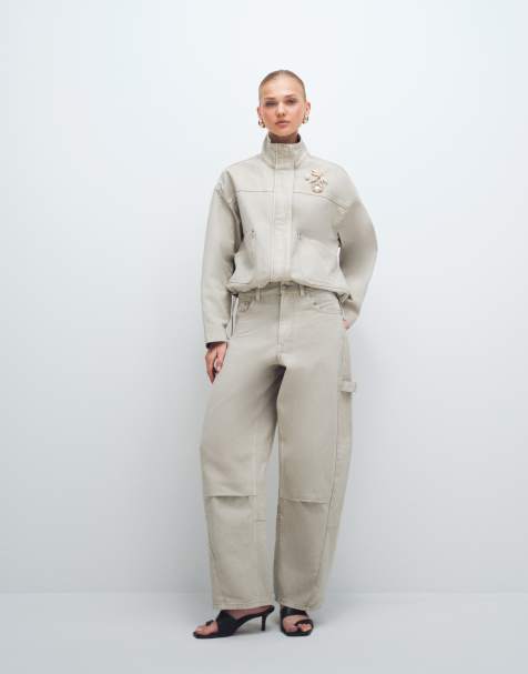 ASOS DESIGN aviator barrel jean co-ord in neutral - view 1
