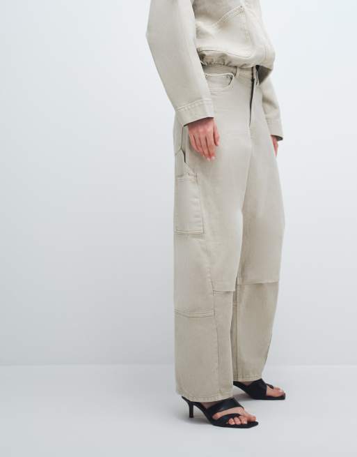 ASOS DESIGN aviator barrel jean co-ord in neutral, 5 of 7