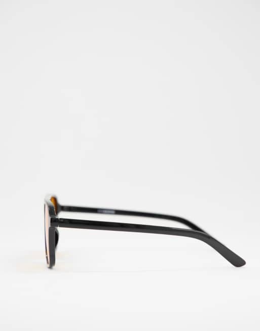 ASOS DESIGN aviator fashion glasses in black with orange lens , 2 of 4