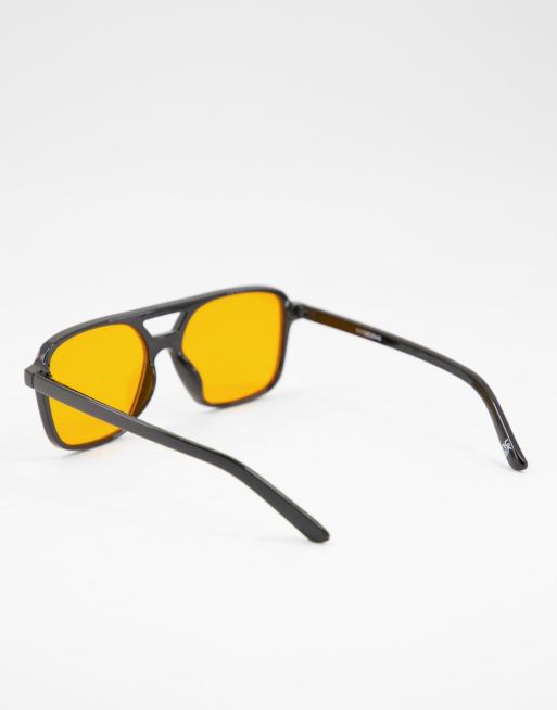 ASOS DESIGN aviator fashion glasses in black with orange lens , 4 of 4