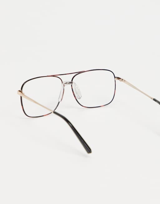 ASOS DESIGN aviator fashion glasses in tort with clear lens, 2 of 4