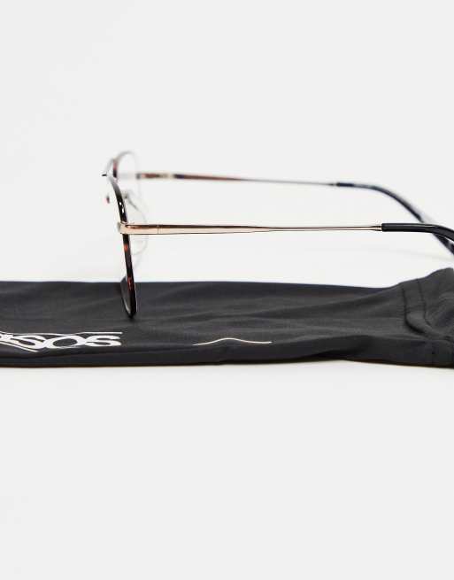 ASOS DESIGN aviator fashion glasses in tort with clear lens, 3 of 4