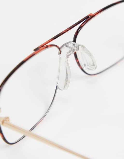 ASOS DESIGN aviator fashion glasses in tort with clear lens, 4 of 4