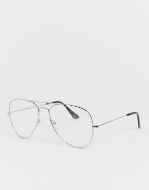 Clear aviator store glasses silver