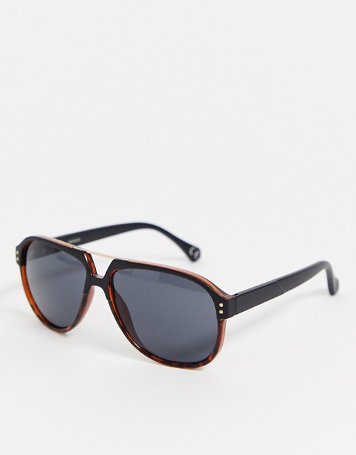 ASOS DESIGN aviator in plastic tort with matte black arms and smoke lens