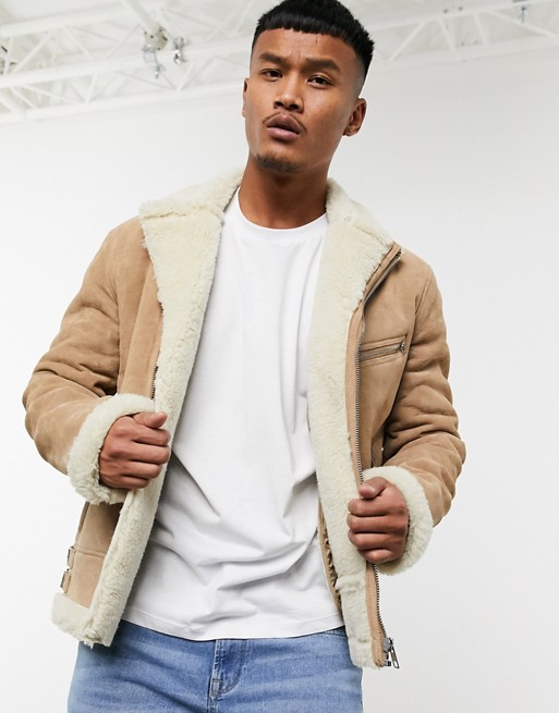 ASOS DESIGN jacket in suede with teddy lining