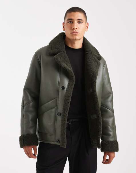 ASOS DESIGN aviator jacket with borg in khaki - view 1