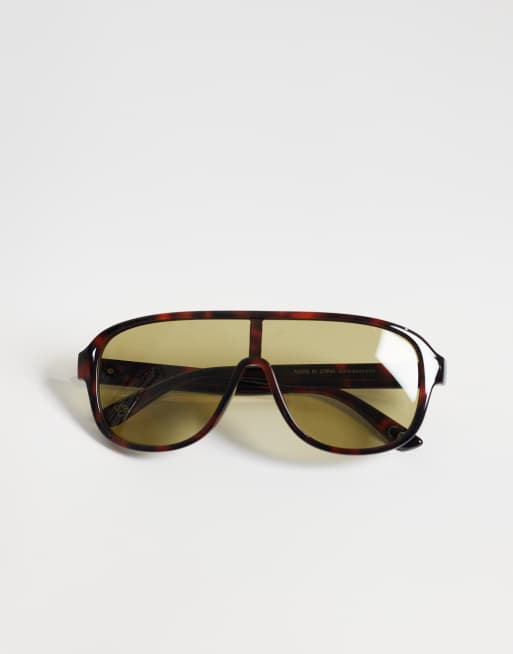 ASOS DESIGN - Aviator-solbriller med omsluttende design og skildpaddemønster samt brune glas, 3 af 3