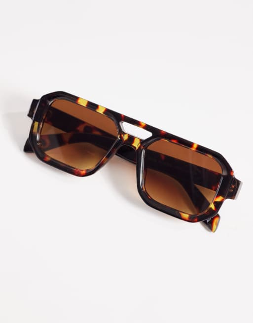 ASOS DESIGN - Aviator-solbriller med stel med skildpaddemønster og brune glas, 3 af 3