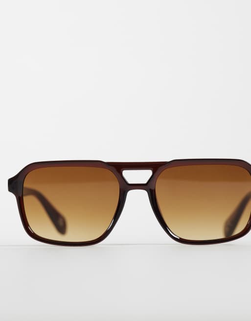 ASOS DESIGN Aviator-Sonnenbrille in Braun mit braunem Verlaufsglas, 3 von 3