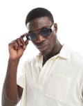[ASOS DESIGN] ASOS DESIGN aviator style sunglasses with brown ombre frame and blue lens No Size BROWN