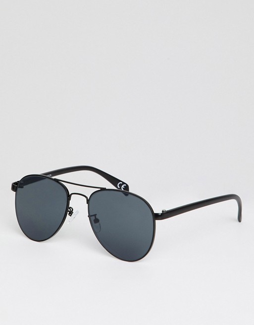 ASOS DESIGN aviator sunglasses in black metal with smoke lens