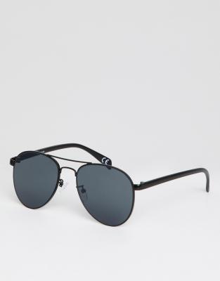 фото Asos design aviator sunglasses in black metal with smoke lenses-черный