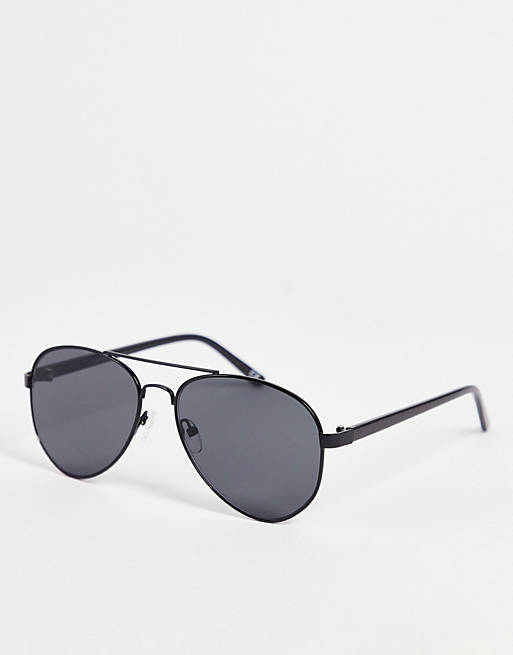 asos.com | ASOS DESIGN aviator sunglasses in black recycled metal with smoke lens