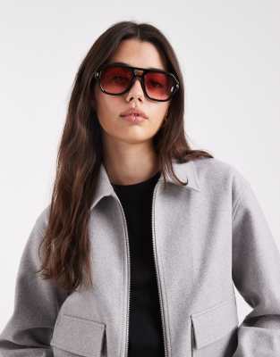 Asos Design Aviator Sunglasses In Black