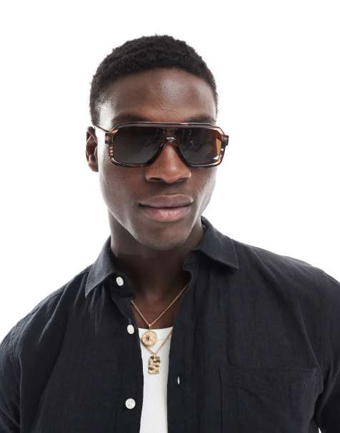 ASOS DESIGN aviator sunglasses in brown horn with brown lenses - view 1
