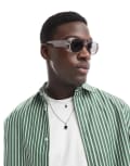 [ASOS DESIGN] ASOS DESIGN aviator sunglasses in clear crystal frame with smoke grey lens No Size GREY