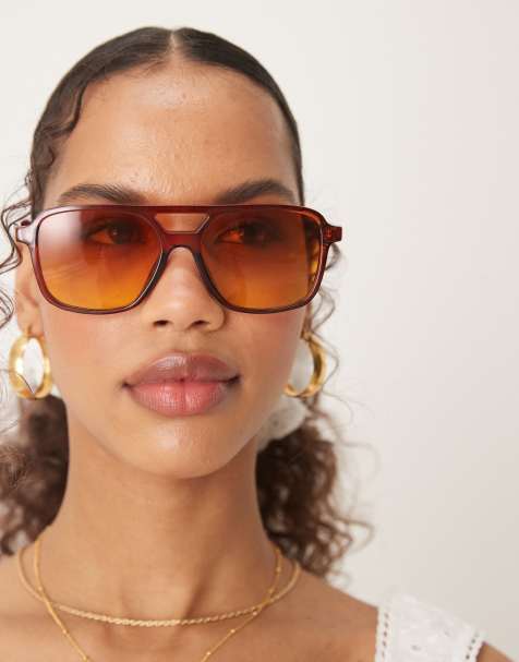 ASOS DESIGN aviator sunglasses in crystal brown with orange fade lens - view 1