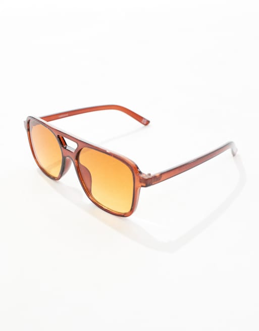 ASOS DESIGN aviator sunglasses in crystal brown with orange fade lens, 2 of 3